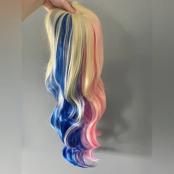 Long pink blue Harley Quinn wig - Picture 4 of 6